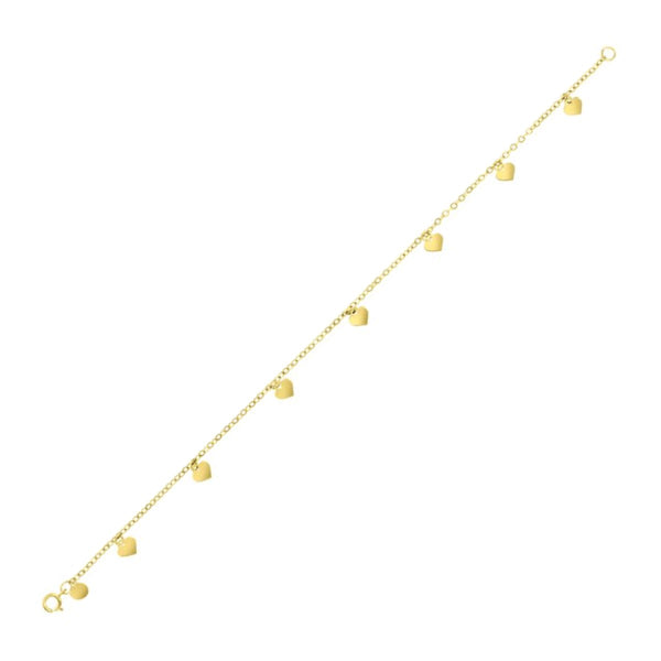 7-inch Dangling Heart Bracelet in 10KT Yellow Gold