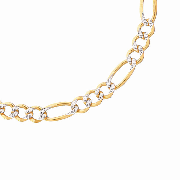 10KT White and Yellow Gold 26-inch 5.5MM Figaro Pave Chain