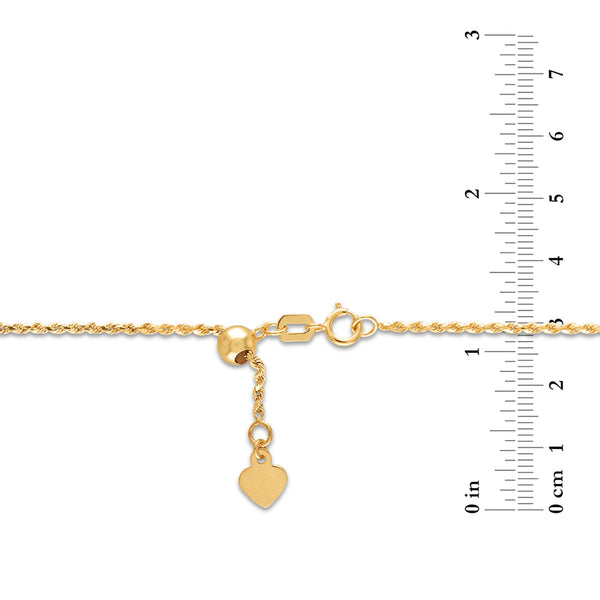 10KT Yellow Gold 24-inch Adjustable Rope Chain