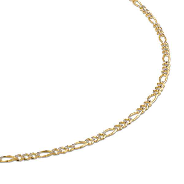 10KT White and Yellow Gold 20-inch 3.7MM Figaro Pave Chain