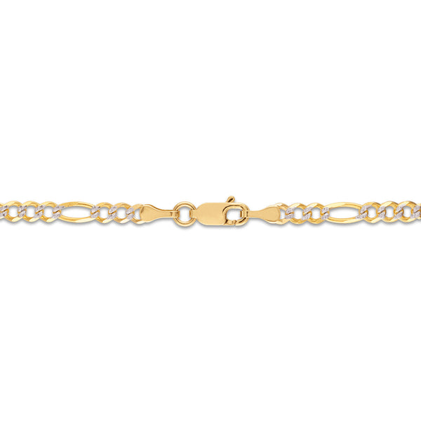 10KT White and Yellow Gold 20-inch 3.7MM Figaro Pave Chain