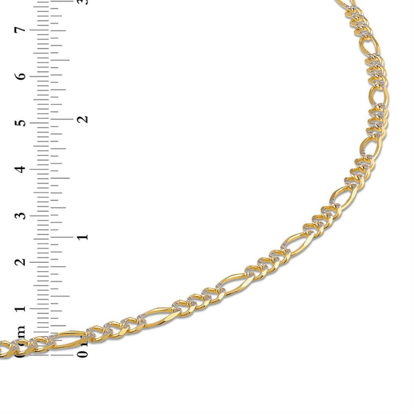 10KT White and Yellow Gold 20-inch 3.7MM Figaro Pave Chain