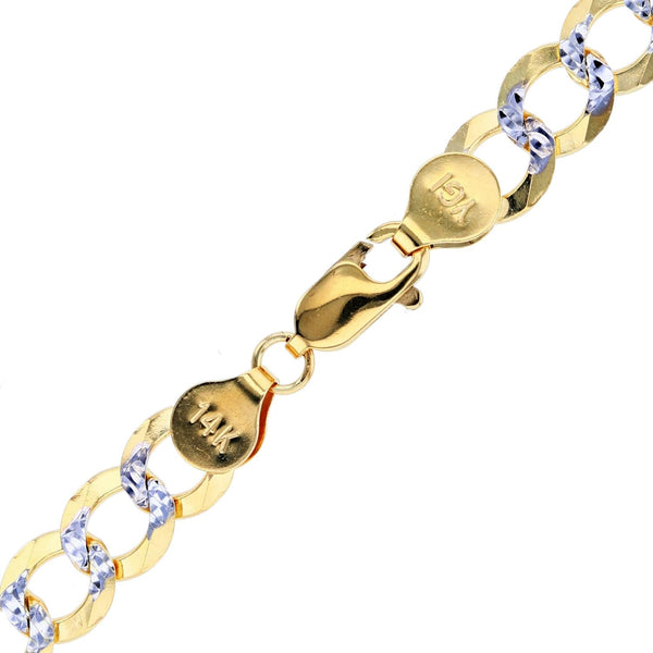 14KT White and Yellow Gold 24-inch 7MM Curb Pave Chain