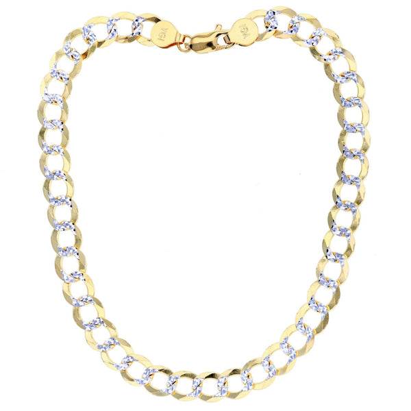 14KT White and Yellow Gold 24-inch 7MM Curb Pave Chain