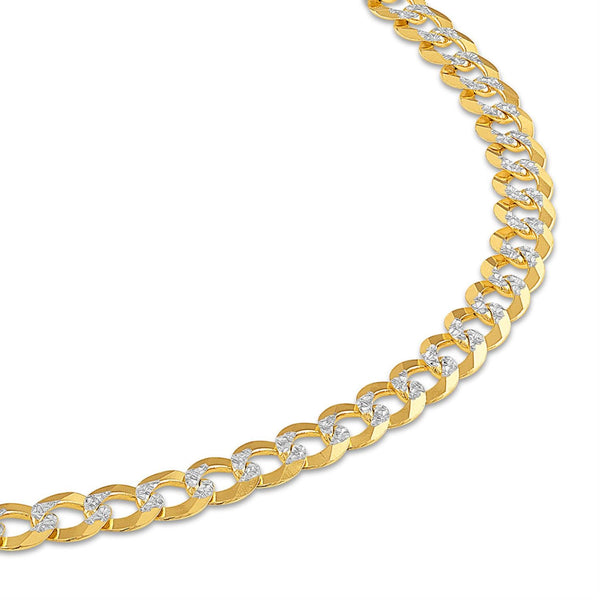 10KT White and Yellow Gold 28-inch 7.1MM Curb Pave Chain