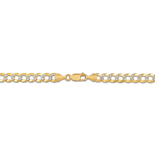 10KT White and Yellow Gold 28-inch 7.1MM Curb Pave Chain