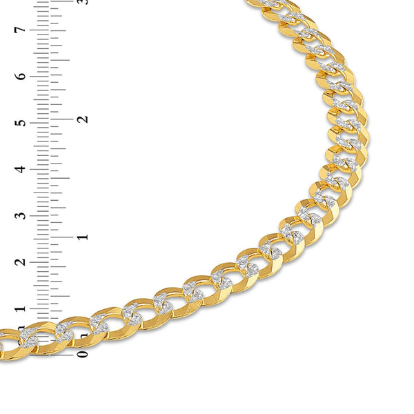 10KT White and Yellow Gold 28-inch 7.1MM Curb Pave Chain