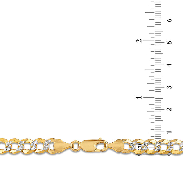 10KT White and Yellow Gold 28-inch 7.1MM Curb Pave Chain