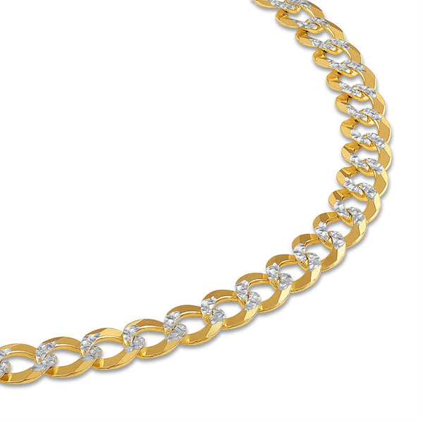 10KT White and Yellow Gold 24-inch 8.5MM Pave Curb Chain