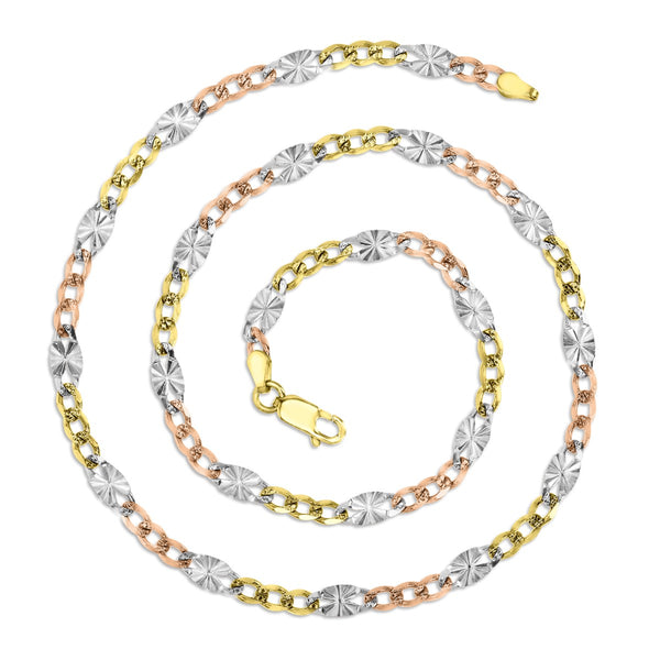 10KT Tri-Color Gold 20-inch 3MM Figaro Star Link Chain