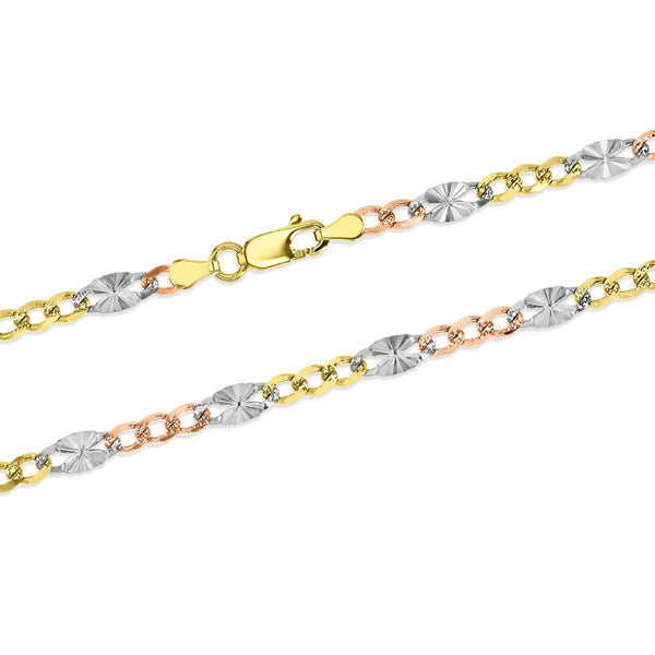 10KT Tri-Color Gold 20-inch 3MM Figaro Star Link Chain