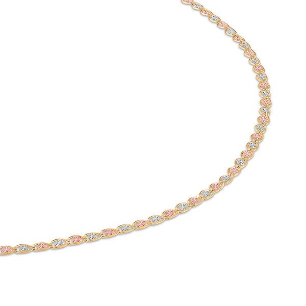 18-inch 2.7MM Heart Valentino Chain in 10K Tricolor Gold