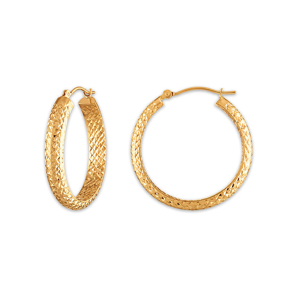 10KT Yellow Gold 4.4X23MM Hoop Diamond-cut Earrings