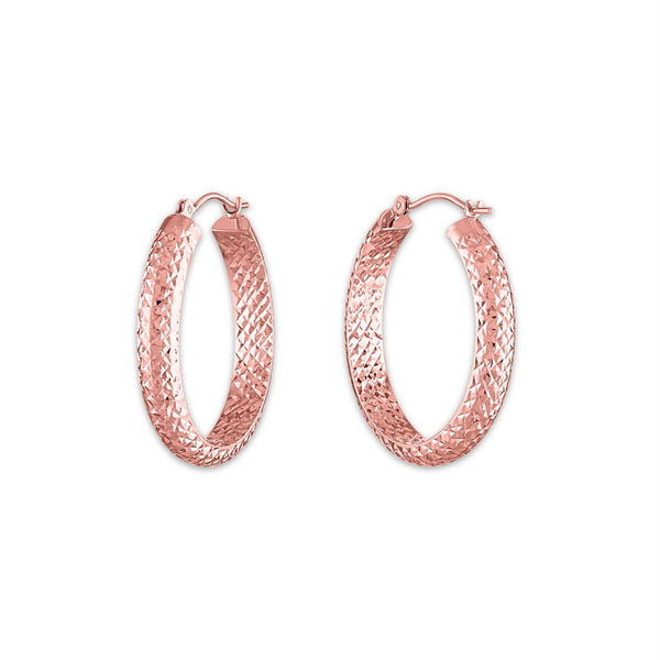 10KT Rose Gold 4.5X23MM Hoop Diamond-cut Earrings