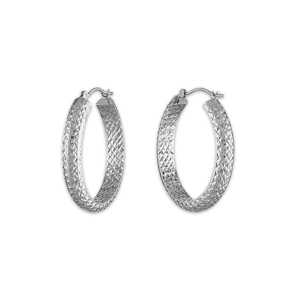 10KT White Gold 4.5X23MM Hoop Diamond-cut Earrings