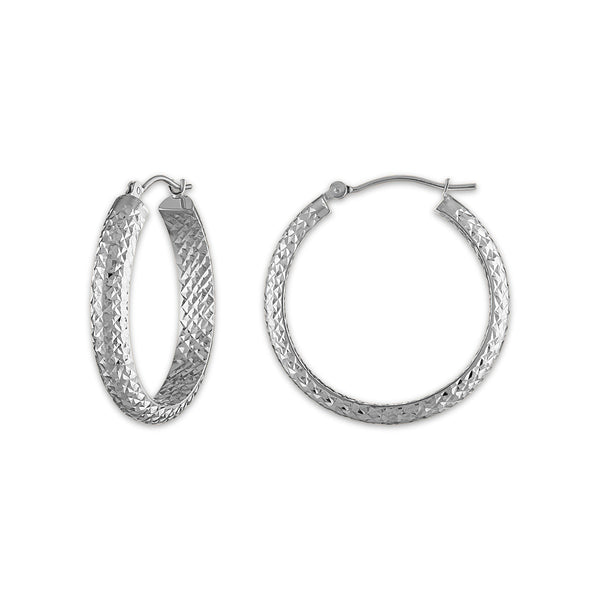 10KT White Gold 4.5X23MM Hoop Diamond-cut Earrings