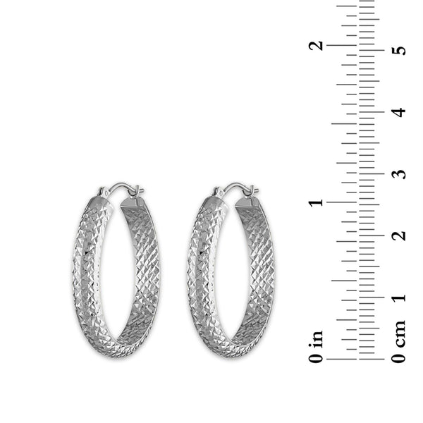 10KT White Gold 4.5X23MM Hoop Diamond-cut Earrings