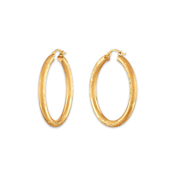 10KT Yellow Gold 3X32MM Hoop Earrings