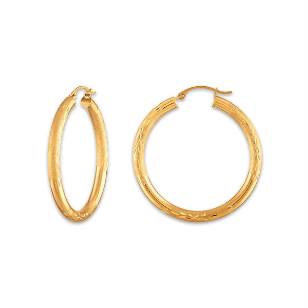 10KT Yellow Gold 3X32MM Hoop Earrings