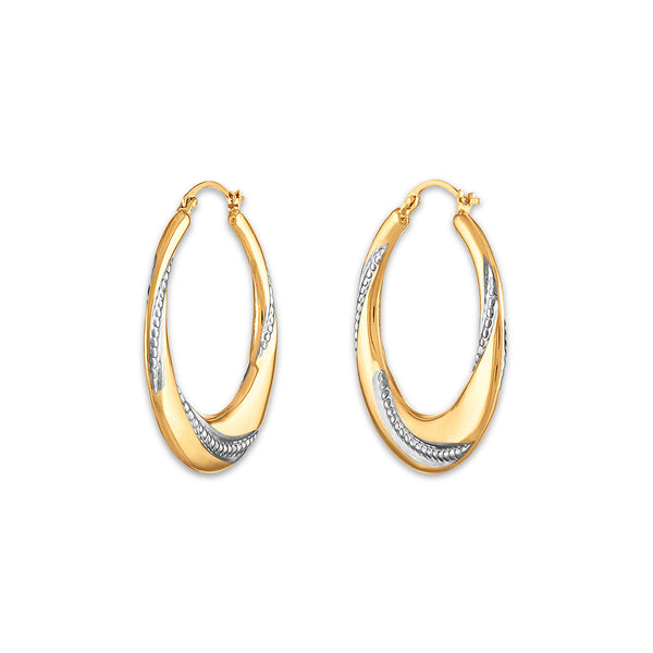 10KT Yellow Gold With Rhodium Plating 29MM Hoop Earrings