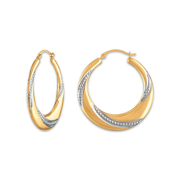 10KT Yellow Gold With Rhodium Plating 29MM Hoop Earrings