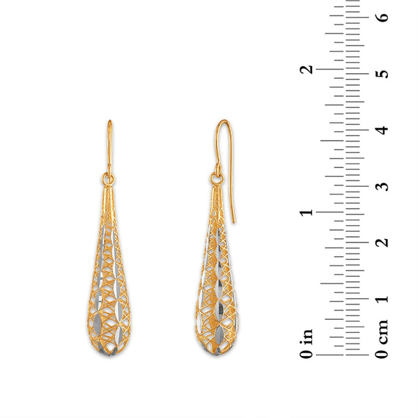 14KT Yellow Gold With Rhodium Plating Teardrop Filigree Earrings