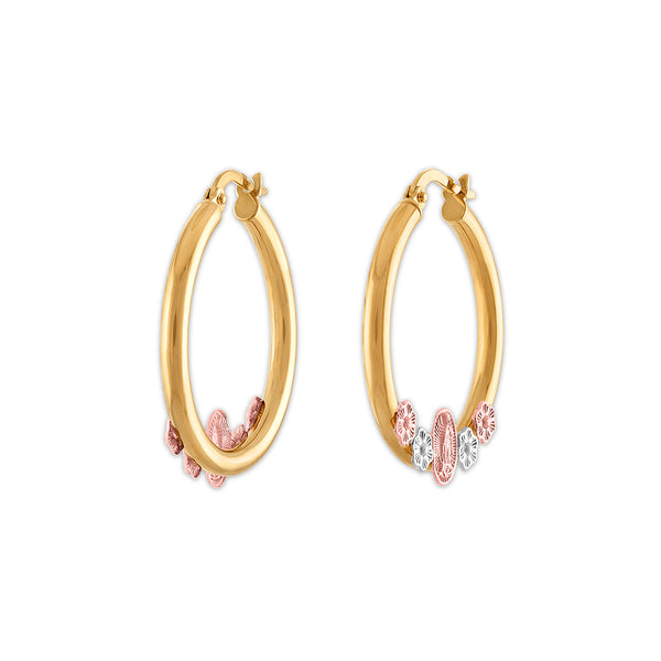 10KT Tri-Color Gold Guadalupe Hoop Earrings