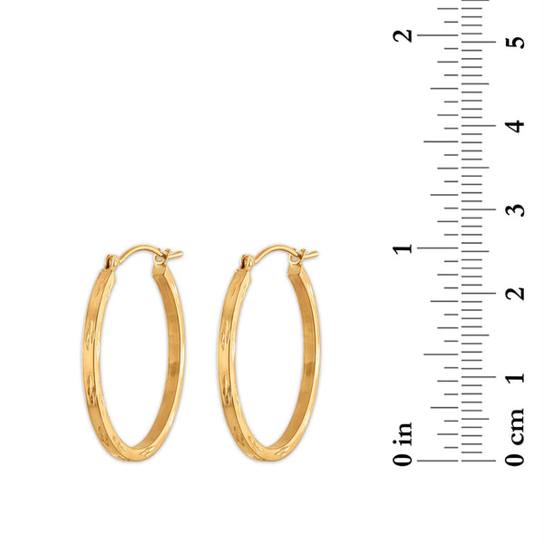 10KT Flat Diamond Cut Gold Hoop Earrings