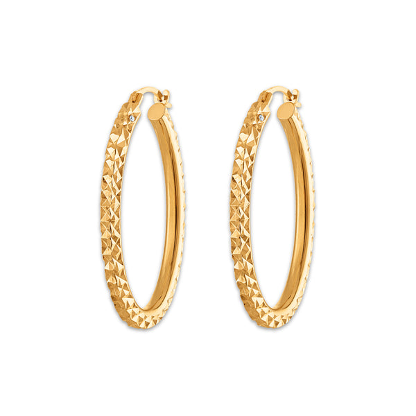 Gold Luxe Diamond Cut Oval Hoop Earrings in 10KT Yellow Gold Over Resin