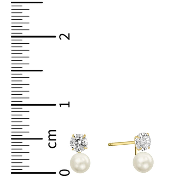 Pearl and Cubic Zirconia Earrings in 14KT Yellow Gold