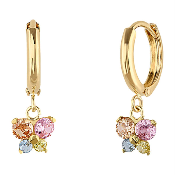 14KT Yellow Gold and Cubic Zirconia Butterfly Huggie Earrings