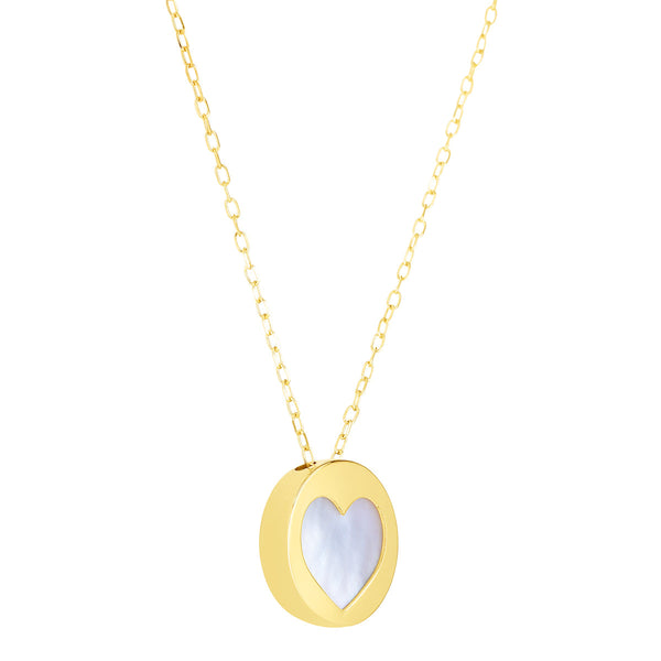 14KT Yellow Gold Mother of Pearl 18-inch Heart Necklace