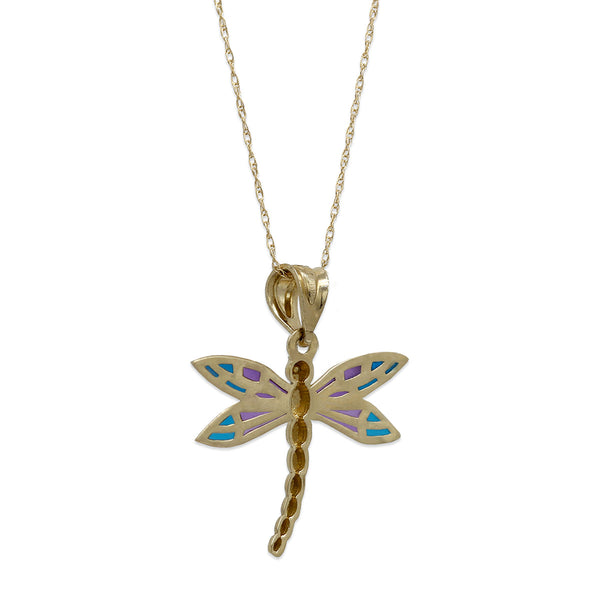 10KT Yellow Gold 23X22MM 18-inch Dragonfly Pendant