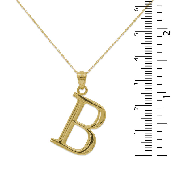 10KT Yellow Gold 18-inch 30MM Initial Pendant; Initial B