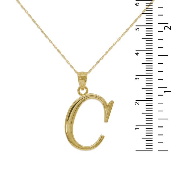 10KT Yellow Gold 18-inch 30MM Initial Pendant; Initial C