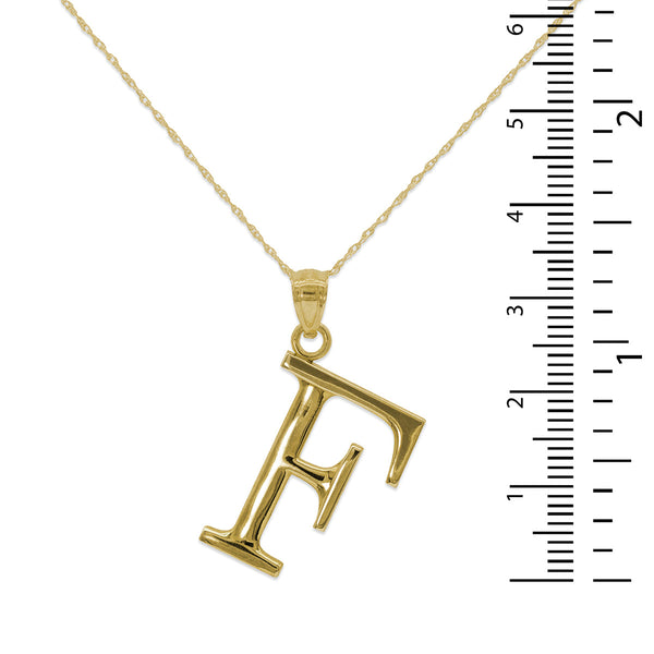 10KT Yellow Gold 18-inch 30MM Initial Pendant; Initial F