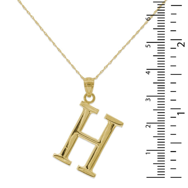 10KT Yellow Gold 18-inch 30MM Initial Pendant; Initial H