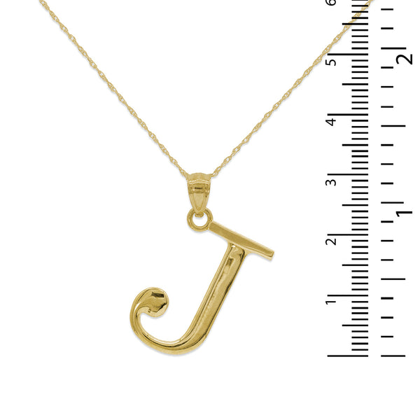 10KT Yellow Gold 18-inch 30MM Initial Pendant; Initial J