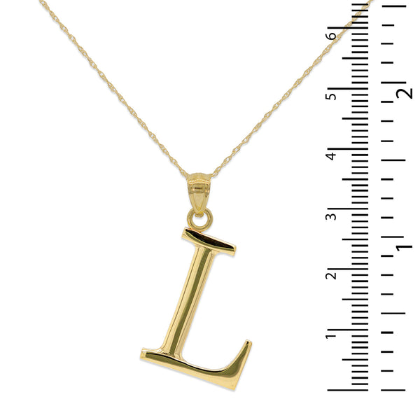 10KT Yellow Gold 18-inch 30MM Initial Pendant; Initial L