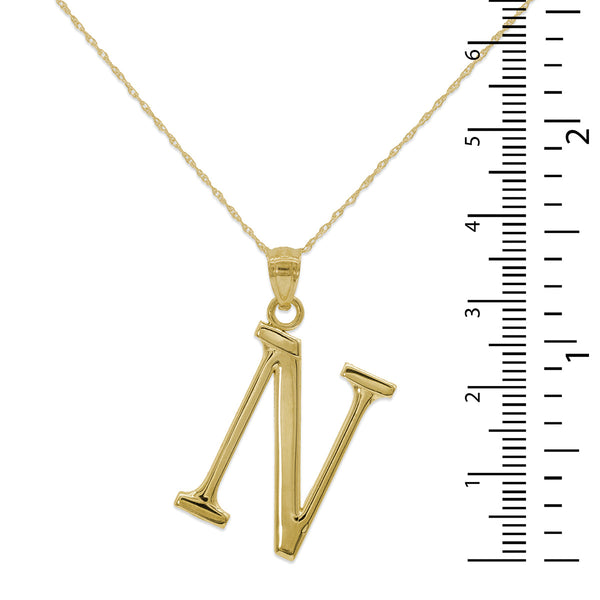 10KT Yellow Gold 18-inch 30MM Initial Pendant; Initial N