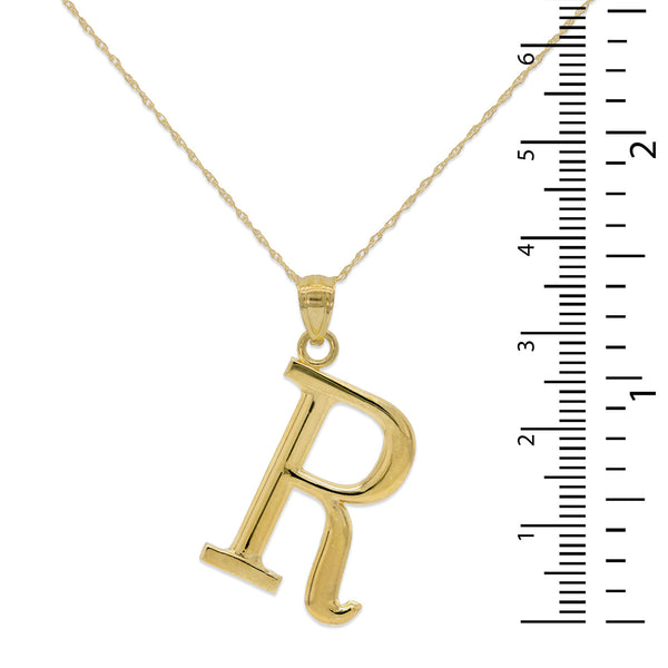 10KT Yellow Gold 18-inch 30MM Initial Pendant; Initial R