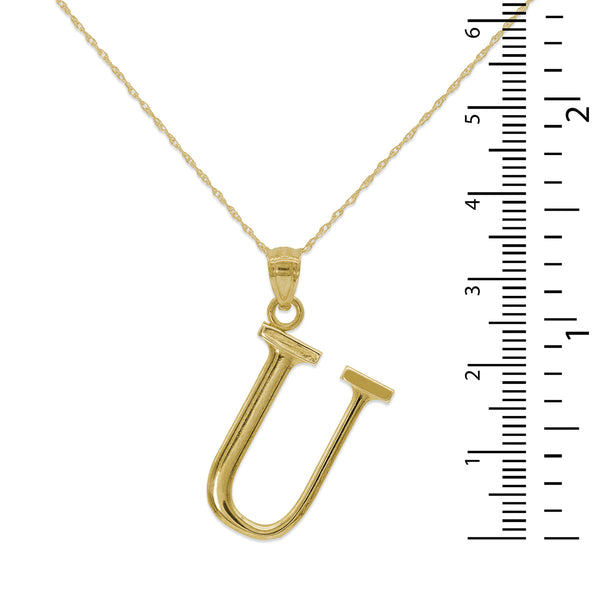 10KT Yellow Gold 18-inch 30MM Initial Pendant; Initial U