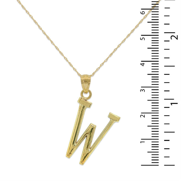 10KT Yellow Gold 18-inch 30MM Initial Pendant; Initial W