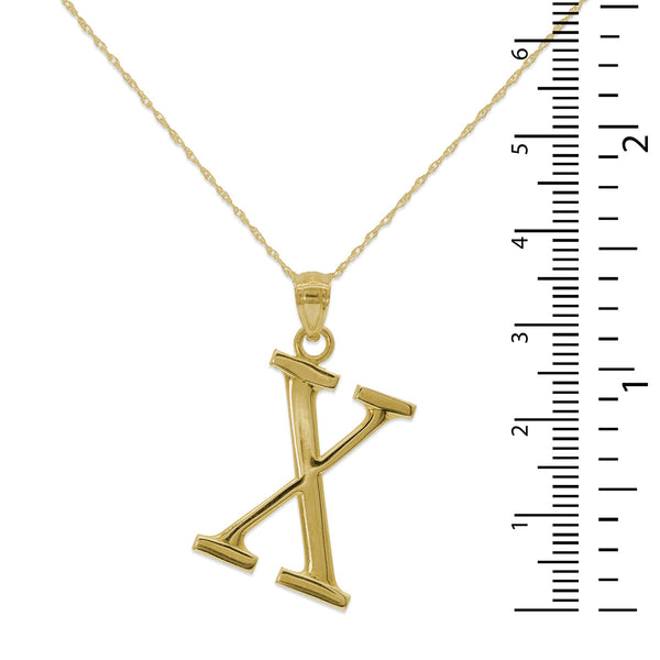 10KT Yellow Gold 18-inch 30MM Initial Pendant; Initial X