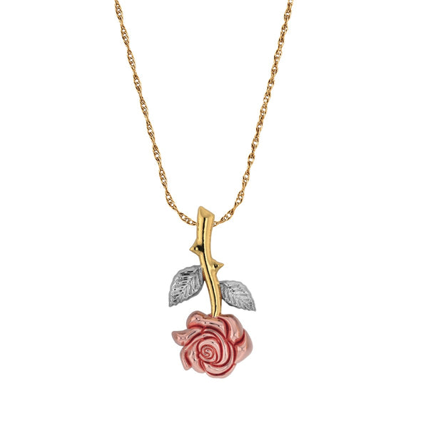 10KT Tri-Color Gold Rose Flower Pendant