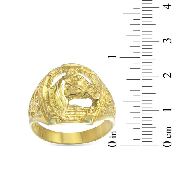 10KT Yellow Gold 12MM Nugget Horseshoe Ring