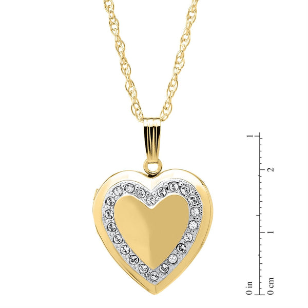 14KT Yellow Gold Filled and Crystal 19MM 18-inch Locket Heart Pendant