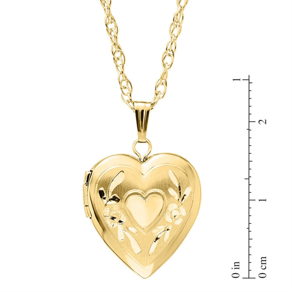 14KT Yellow Gold Filled 15MM 18-inch Locket Heart Flower Pendant