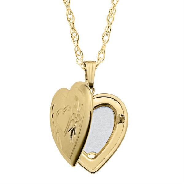 14KT Yellow Gold Filled 15MM 18-inch Locket Heart Flower Pendant