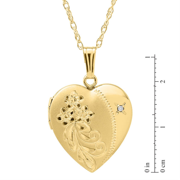 14KT Yellow Gold Filled and Diamond 19MM 18-inch Locket Heart Flower Pendant